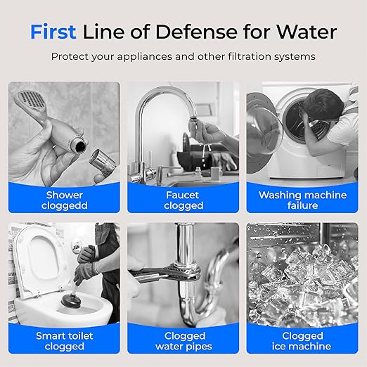 Waterdrop Spin Down Sediment Filter, Backwash Whole House Water Filter System for Well Water, 50 Micron+200 Micron, 1" MNPT + 3/4" FNPT + 3/4" MNPT, Traps Sand, BPA Free
