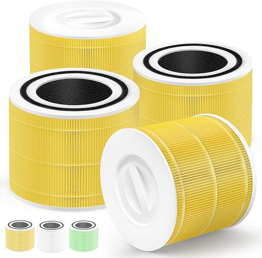Pet Care Filter Compatible with Levoit Core 300 & PuroAir 240 Air Purifier, 3-in-1 H13 True HEPA Core 300S P350 Core300-P Filters, Fit Part# Core 300-RF-PA P350-RF, Yellow 4-Pack