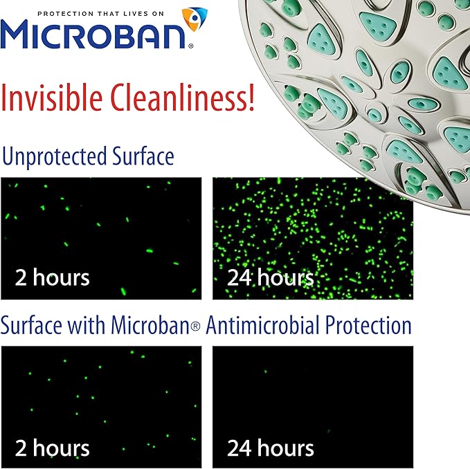 AquaDance Antimicrobial/Anti-Clog High-Pressure 30-setting Dual Head Combination Shower with Microban Nozzle Protection From Growth of Mold, Mildew & Bacteria for a Healthier Shower – Coral Green