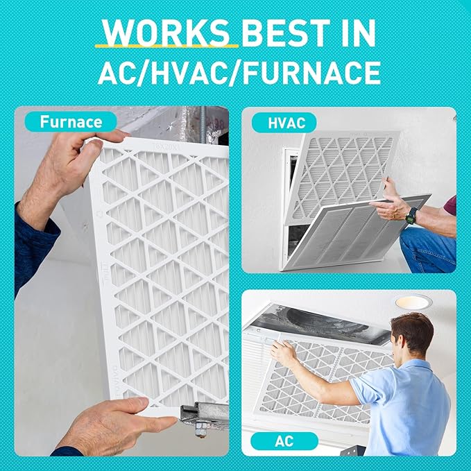 16x20x1 Refillable Air Filter Kit, MERV 11, 1 Reusable Foldable Frame ＆ 6 Refill, Fits Most AC HVAC Furnace Devices, Actual Size 15.75x19.75x0.75in