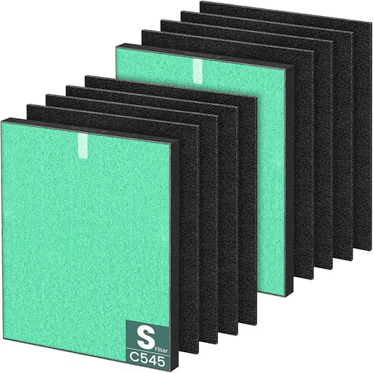 2 Pack C545 HEPA Pollen Replacement Filter S Compatible with Winix C545 Air Purifier, Replaces Part 1712-0096-00 and 2522-0058-00, 2 HEPA Filter + 8 Activated Carbon Filters, Green