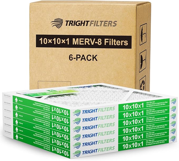 10x10x1 Air Filter 6 Pack, Durable MERV 8 Pleated Home HVAC AC Furnace Filters, Lightweight Compact Air Conditioner Filter Replacement