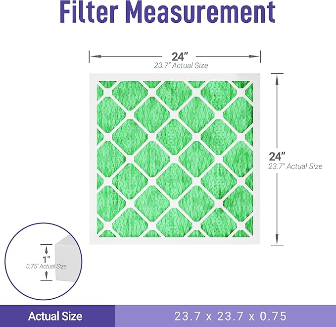 Maycold MERV 13 24x24x1 Air Filter (6-Pack), High-Efficiency Pleated AC & Furnace Filters, Actual Size: 9. 23.70" x 23.70" x 0.75”, Individually Wrapped in Plastic