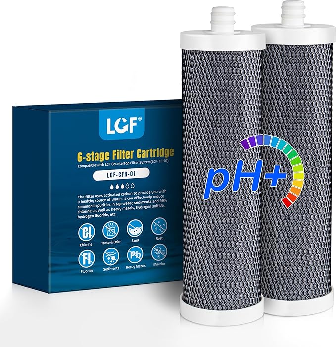 LCF Replacement Filter, Compatible with LCF-CF-01-ALK, Waterdrop Filter Replacement for WD-CTF-04 System, Replaces WD-CFF-02, 6+1-Stage, 𝐒𝐢𝐥𝐯𝐞𝐫 𝐈𝐨𝐧𝐬 Enhanced, 16,000 Gallons, 2-Pack