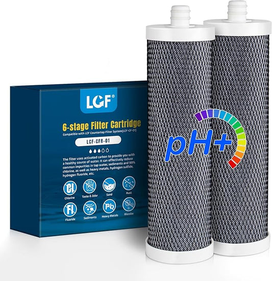 LCF Replacement Filter, Compatible with LCF-CF-01-ALK, Waterdrop Filter Replacement for WD-CTF-04 System, Replaces WD-CFF-02, 6+1-Stage, 𝐒𝐢𝐥𝐯𝐞𝐫 𝐈𝐨𝐧𝐬 Enhanced, 16,000 Gallons, 2-Pack