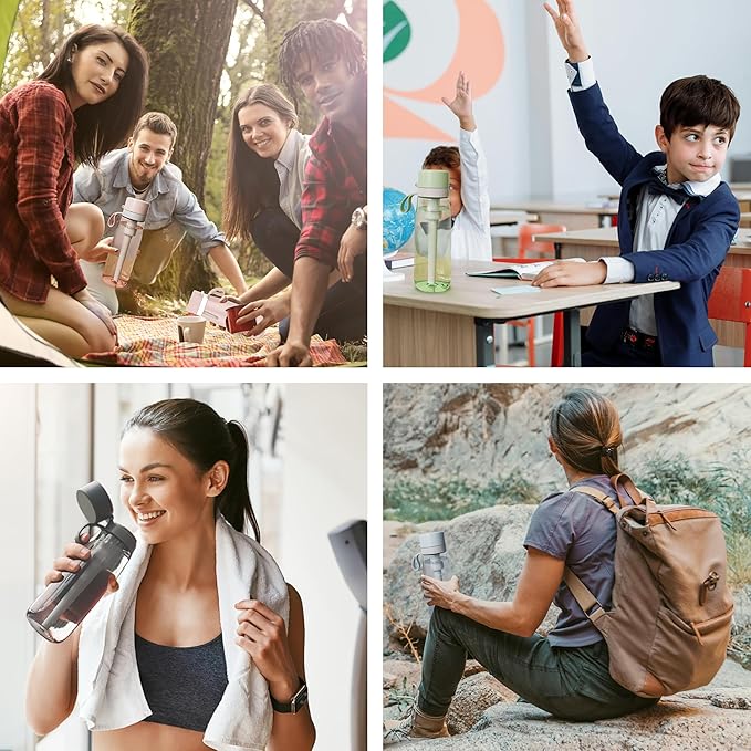 PHILIPS Filtered Water Bottle, BPA-Free Tritan Plastic Water Bottles, Replaces 450 Plastic Water Bottle with Reusable GoZero Everyday Water Filter, Portable Filtering Bottle for Travel, 36oz, Grey