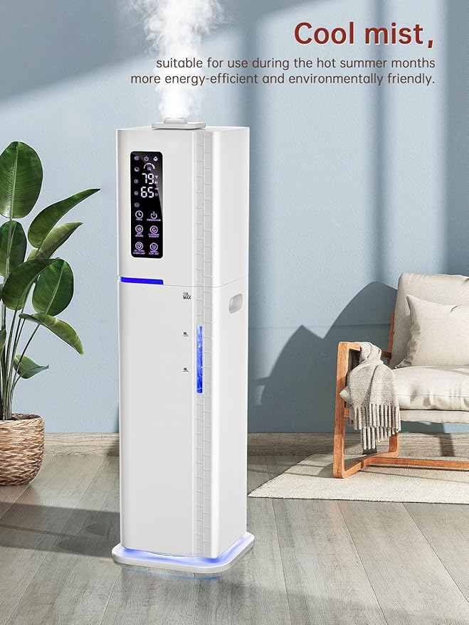 2.64Gal Humidifiers for Bedroom Large Room, Warm and Cool Mist up to 500ft², Top Fill Diffuser Ambient Light, 3 Mist Modes, 24H Timer,35dB Quiet Humidifier for Home Office Plant