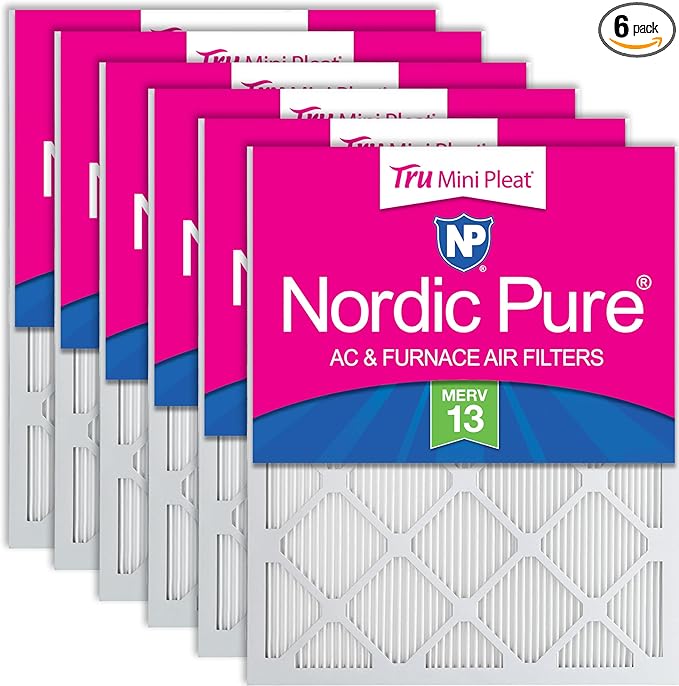 Nordic Pure 20x25x1 (Actual Size: 19 1/2 x 24 1/2 x 3/4) Tru Mini Pleat MERV 13 AC Furnace Air Filters – 2.5X More Media for Longer-Lasting, High-Efficiency Filtration - 6 Pack