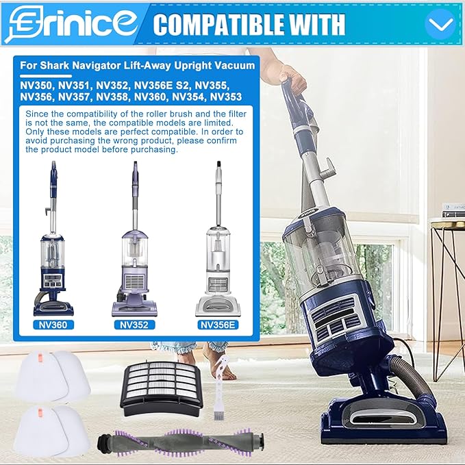 Filter Brush Roller Kit for Shark Navigator Lift Away Vacuum NV350 NV351 NV352 NV355 NV356 NV356E NV357 NV358 NV360 UV440 Replacement Parts, 1 HEPA Filter + 2 Foam & Felt Filter + Brush Roller