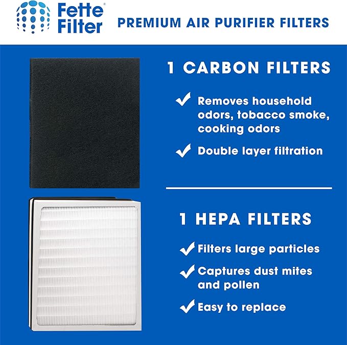 Fette Filter - Air Purifier Filter Compatible with Idylis Air Purifiers Type D. Compatible with IAF-H-100D, AC-2118, IAP-10-280, 1AP10280. Includes 1 HEPA Filter & 1Carbon Filter.