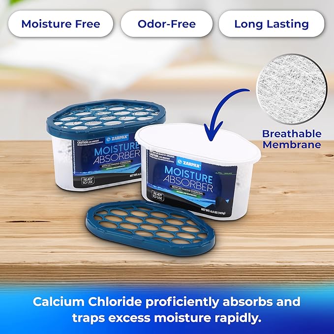 Moisture Absorber Activated Charcoal 6.5 oz/185g | Removes Moisture, Damp, Humidity & Odors | Odor Absorber | Moisture Trap for Bathroom, Closet, Kitchen & Small Spaces | Set of 6