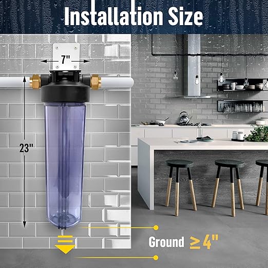 High Capacity 20 x 4.5” Whole House Filter Purifier System for Well or City Water, Presser Relief Button, 1” NPT Brass Port, Double O-Ring, Meets NSF Standards & Regulations (Transparent, 2 Sets)