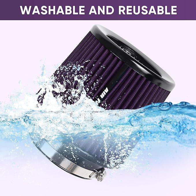 4 Inches Cold Air Intake Filter 3" or 3.5" or 4" High Performance Washable Clamp-On Replacement Cone Air Filter 3 in 1 Size Purple