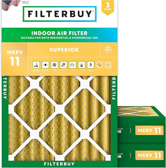Filterbuy 24x25x4 Air Filter MERV 11 (MPR 1200) Allergen Defense Replacement (3-Pack), Electrostatic Pleated HVAC AC Furnace Filters, Made in USA (Actual Size: 23.75 x 24.75 x 3.63)