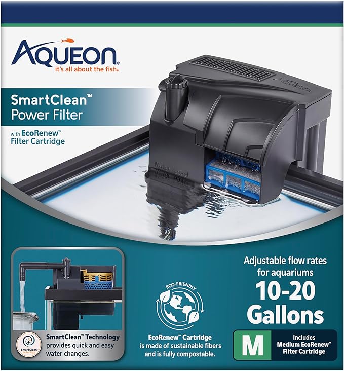 Aqueon Aquarium Fish Tank SmartClean Power Filter with EcoRenew Filter Cartridge, 10-20 Gallons (Pack of 12)
