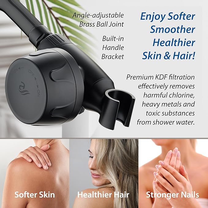 Skin & Hair by AquaCare - World's Most Advanced Shower Filter for Hand Showers with ON/OFF Filtration Modes,Instant Cartridge Reload,Built-in Bracket & Stay-Clean Enriched KDF Cartridge/Matte Black