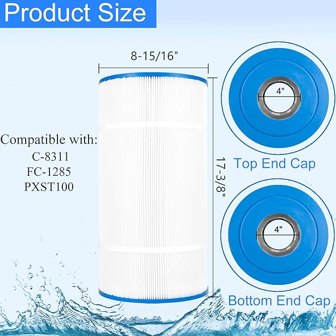 Swimming Pool Filter Replaces for C-8311, Filbur FC-1285, CCX1000RE (CC 1000E), XStream CC1000RE, PXST100, PLFPXST100, 81005, 100 Sq.Ft Filter Cartridge, 2 Pack