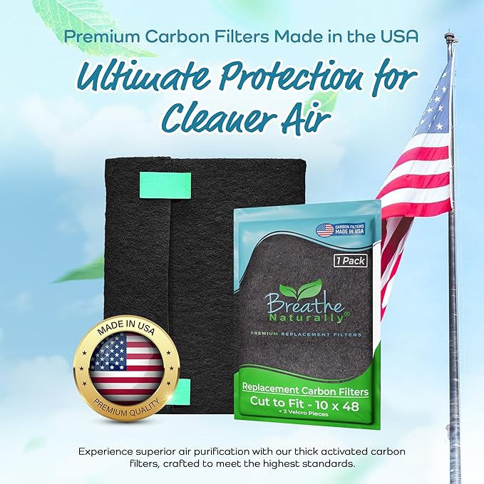 Breathe Naturally Universal Cut To Fit Carbon Activated Air Filter - Replacement Charcoal Filters - Pre Filter Carbon Sheet for Air Purifier, Vent Filters & More - Made in USA (Pack of 1, 10x48)