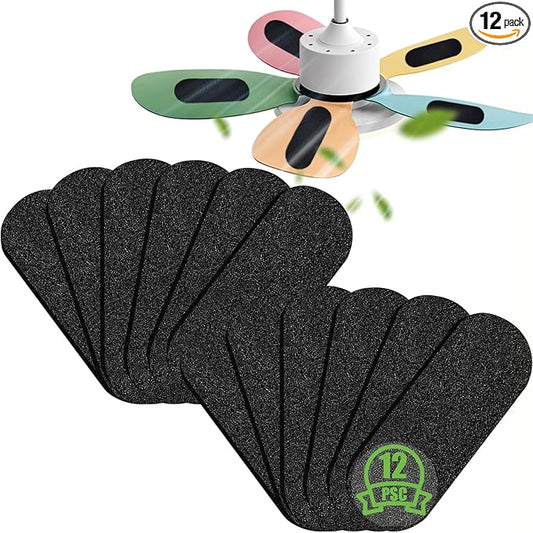 12 Pack Ceiling Fan Filters for Blades, Ceiling Fan Filter, Unscented Activated Coconut Shell Carbon Ceiling Fan Air Filter-Easy-Stick Ceiling Fan Air Filters, Universal Ceiling Fan Blade(10mm thick)