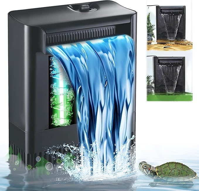 Turtle Tank Filter w/U-V Light for Large 40-150 Gal Tank 4-Stage Flow Adjustable Low Water Level Internal Deodorization Green Clean Machine Killing Cloudy Saltwater Freshwater Aquarium Crystal Clear