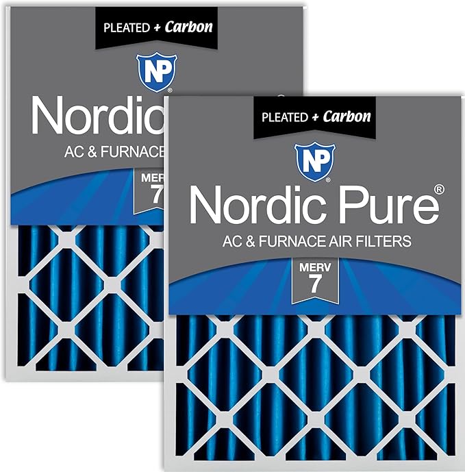 Nordic Pure 20x20x4 (19_1/2 x 19_1/2 x 3_5/8) Pleated Air Filters MERV 7 Plus Carbon 2 Pack