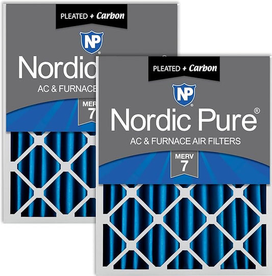 Nordic Pure 20x20x4 (19_1/2 x 19_1/2 x 3_5/8) Pleated Air Filters MERV 7 Plus Carbon 2 Pack