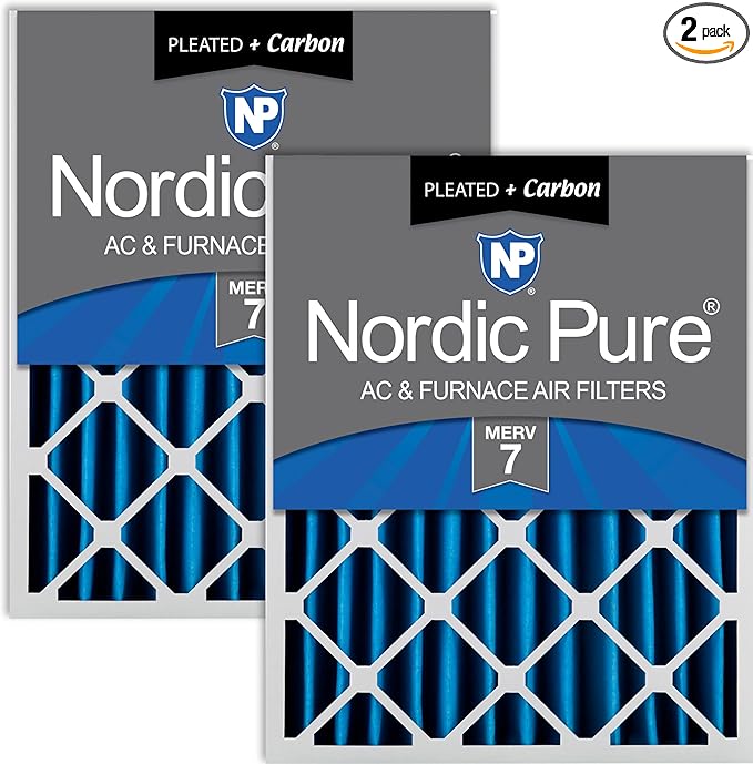 Nordic Pure 16x25x4 (15_1/2 x 24_1/2 x 3_5/8) Pleated Air Filters MERV 7 Plus Carbon 2 Pack