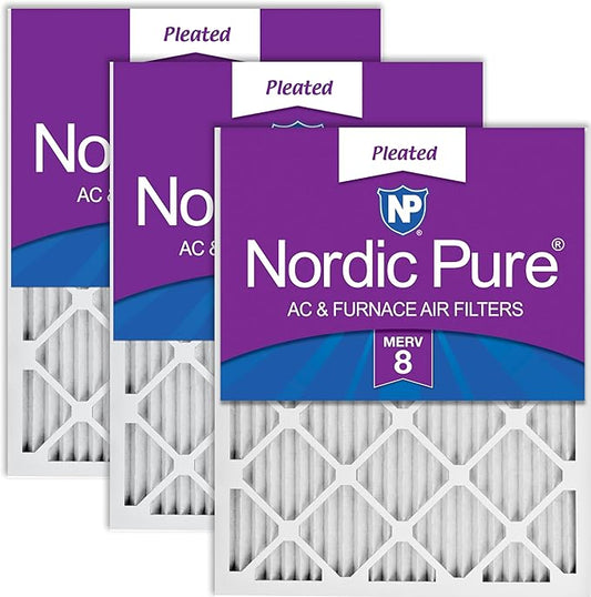 Nordic Pure 20x20x1 (19 1/2 x 19 1/2 x 3/4) Pleated MERV 8 Air Filters 3 Pack