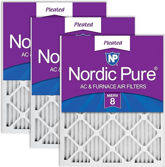 Nordic Pure 16x20x1 (15 1/2 x 19 1/2 x 3/4) Pleated MERV 8 Air Filters 3 Pack