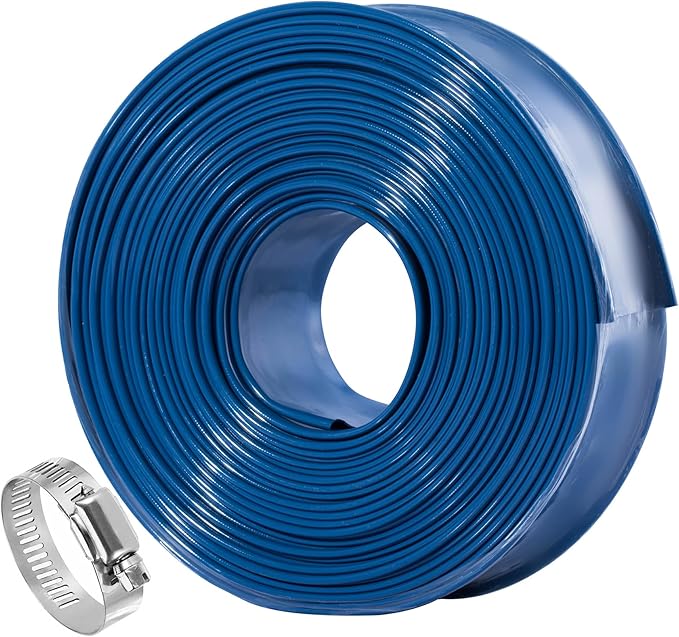 Pool Backwash Hose 2 inch × 100 ft Thicken Blue Water Discharge Pipe Lay Flat Tubing Hose for Backwash Pool Filter, Drain Pool Pond Water (2in-100ft)