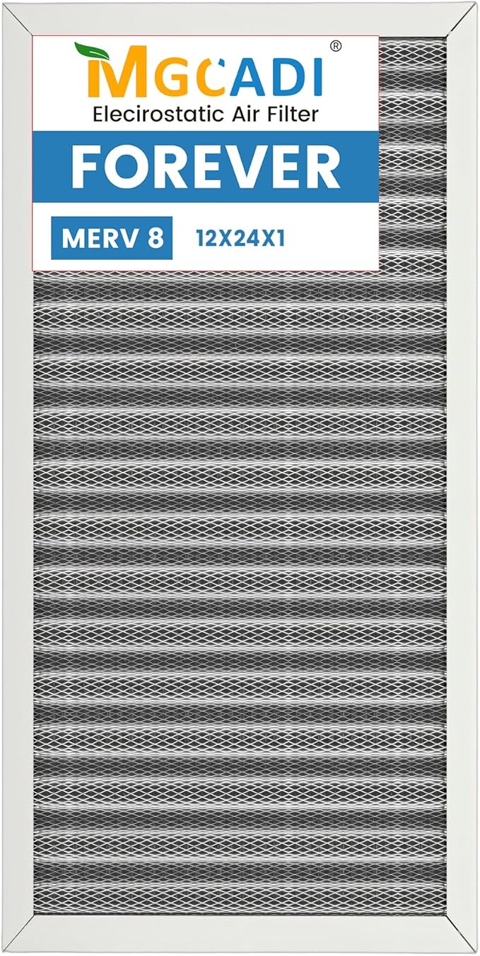 12x24x1 HVAC Furnace Air Filter, Lasts a Lifetime, Washable, the Last HVAC Filter You Will Ever Buy, Breathe Safely at Home or in the Office,Merv 8(Actual Size:11.38x23.38x0.82 Inch)