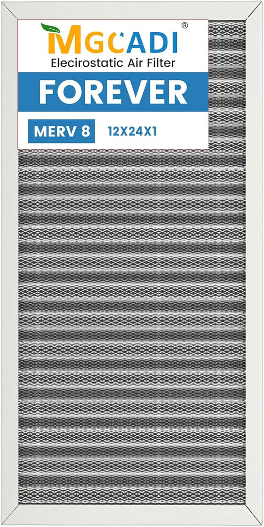 12x24x1 HVAC Furnace Air Filter, Lasts a Lifetime, Washable, the Last HVAC Filter You Will Ever Buy, Breathe Safely at Home or in the Office,Merv 8(Actual Size:11.38x23.38x0.82 Inch)