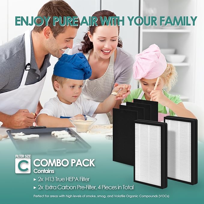 Idylis Air Purifier Replacement Filter C for Filtrete and Idylis IAP-10-200 IAP10200 [C+C] IAP-10-280 IAP10280 [C+D] Air Purifier with Idylis Air Filters IAF-H-100C, 2 HEPA & 2 Extra Carbon Pre-filter