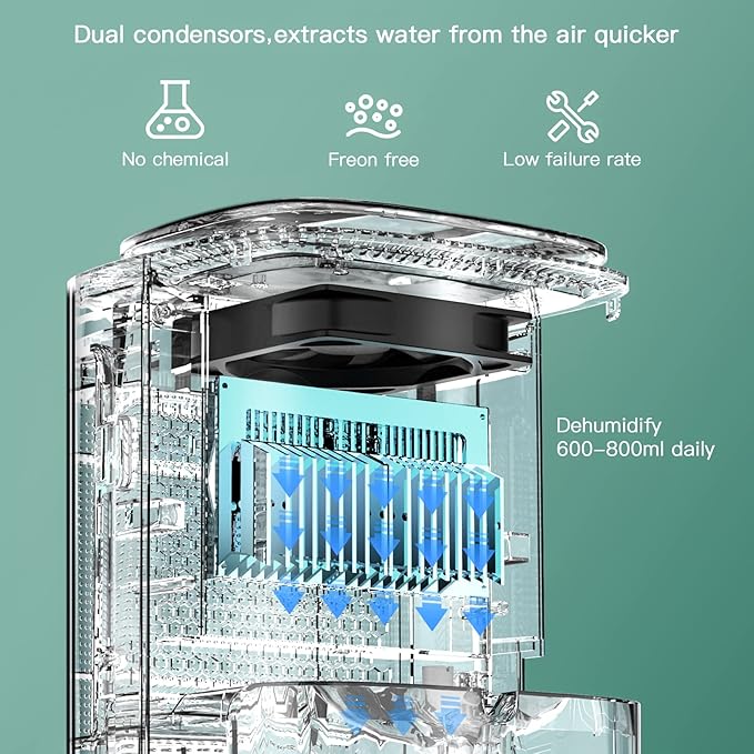 Dehumidifier and Air Purifier Combo,HEPA H13 Filter and Negative Air Ion Function,54oz(1600ML) Water Tank with Drain Hose,24hrs Auto-Off Timer,Idea for Bedroom,Bathroom,Closet,RV