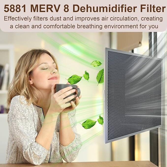 5881 Washable MERV 8 Dehumidifier Filter Replacement for AprilAire Whole-House Dehumidifiers E080, E100 and Dehumidifying Ventilator 8192A, 2 Pack