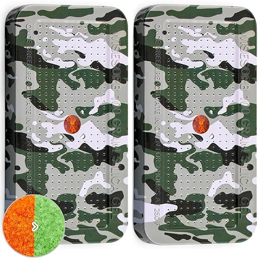 100 Gram Camouflage Gun Safe Dehumidifier Silica Gel Canister Rechargeable Dehumidifier Desiccant Reusable Indicating Desiccant Moisture Absorber with Visible Window [2PACK]