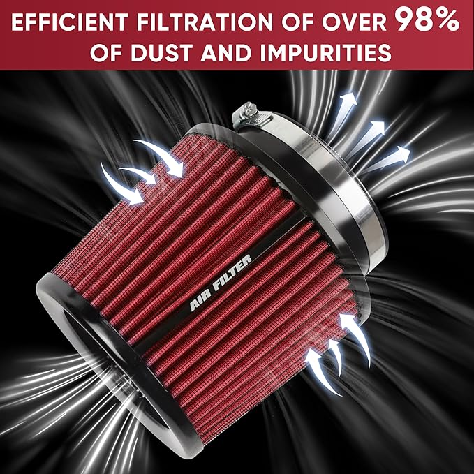 4 Inches Cold Air Intake Filter 3" or 3.5" or 4" High Performance Washable Clamp-On Replacement Cone Air Filter 3 in 1 Size Red