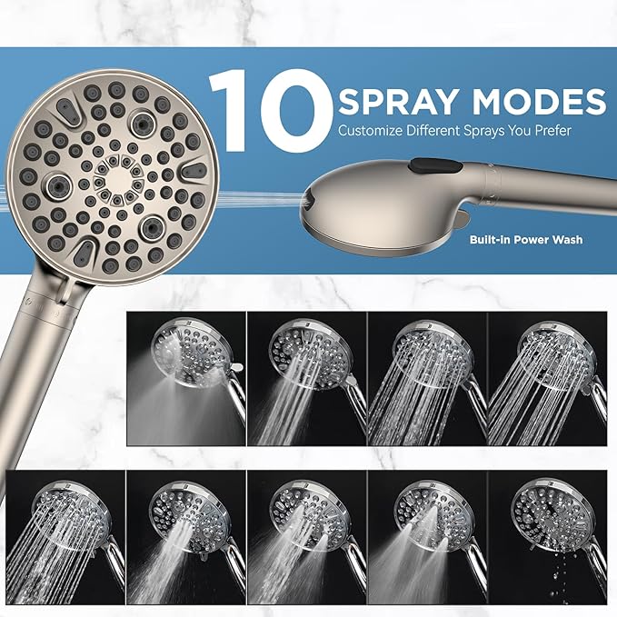 Dual Filtered Rain Shower Head Combo, High Pressure Handheld Shower Head with Adjustable Bar - Rainfall Shower Head And Showerhead with Filter for Hard Water - Removes Chlorine(Brushed Nickel)