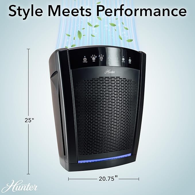 Hunter HP800 Air Purifiers for Home Large Room and Bedroom. True HEPA Air Purifier for Pets, Odors, Allergens, Smoke, Dust, VOC's. Value Bundle w/Extra Filter. Cleans 2585 Ft² per hour. White