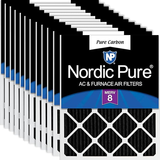 Nordic Pure 20x20x1 (19 1/2 x 19 1/2 x 3/4) Pure Carbon Pleated Odor Reduction Furnace Air Filters 12 Pack