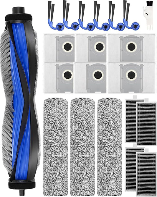 21 PCS Replacement Parts Compatible with Ecovacs Deebot X9 Pro Omni Robot Vacuum Cleaner, Accessories Kit: 1 Main Brush,6 Side Brushes,4 HEPA Filters, 6 Dust Bags, 3 Roller Mops, 1 Cleaning Brush