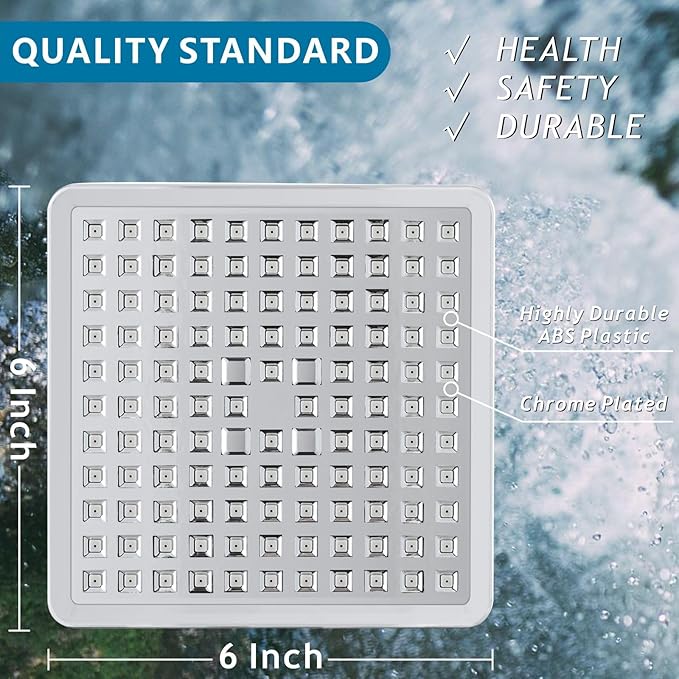 Voolan Filtered Shower Head - 20 Stage Luxury Rain Shower Filter For Hard Water for Remove Chlorine and Harmful Substances - 6" Square High Pressure Rainfall Showerhead (Chrome)