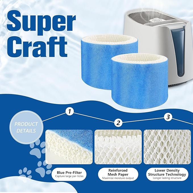 Funmit Humidifier Filters Replacement for Honeywell Humidifier Filter HAC-504 HAC-504AW and Honeywell Filter A, Replacement for Honeywell HCM-350 HCM-500 HCM600 Cool Mist Humidifiers, 6 Pack, Blue