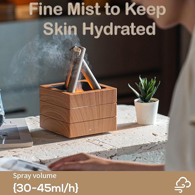 Flames Humidifier Essential Oil Diffuser, Bonfire Essential Oil Scent Diffuser Humidifier, Small USB Desktop Humidifiers with 7 Colors, Campfire Aromatherapy Diffusers for Home & Office (White)