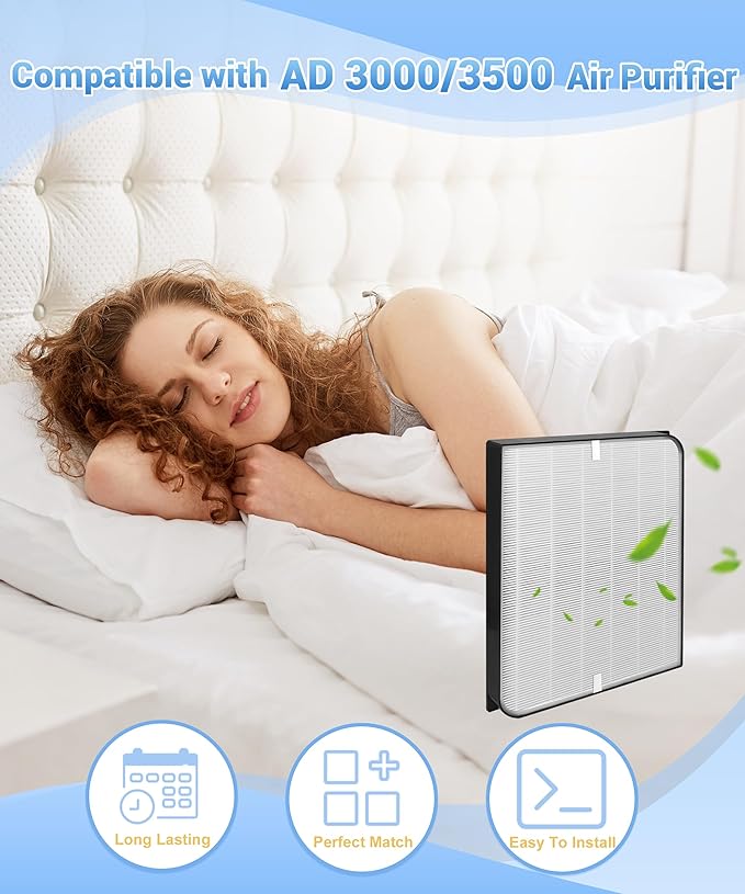 3000/3500 Replacement Filter Compatible with Air Doctor AD3000/3500 Air Purifier, Include 1 Premium Filter + 1 Carbon Filters + 4 Pre-Filters (1+1+4)