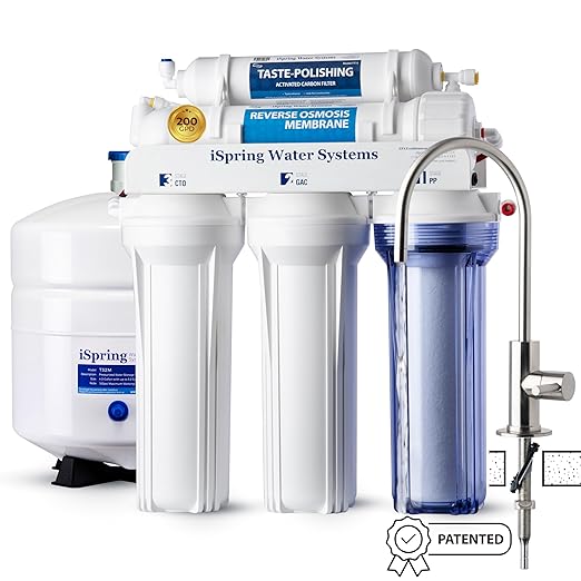 iSpring RCC2, Upgraded 200 GPD Capacity, 5-Stage Under Sink Reverse Osmosis Water Filter System, Patented Easy-Mount Faucet for Hassle-Free Installation