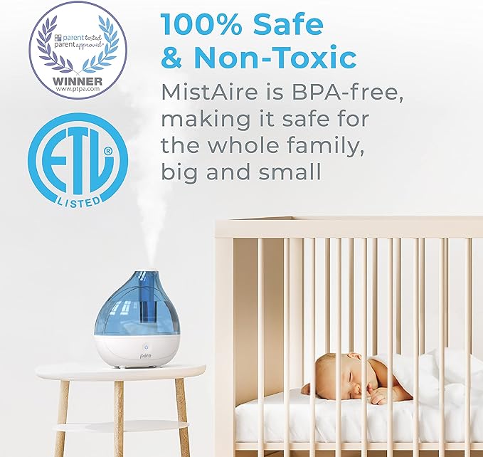 Pure Enrichment MistAire Ultrasonic Cool Mist Humidifier - Quiet Air Humidifier for Bedroom, Nursery, Office, & Indoor Plants - Lasts Up To 25 Hours