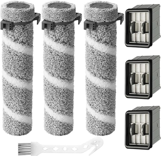 3930F 3933 3930 Brush Roll Filter Replacement Kit for Bissell CrossWave OmniForce Edge Cordless Multi-Surface Hard Floor Cleaner Wet Dry Vacuum, 3 HEPA Filters, 3 ZeroGap Brush Roll, 1640897, 1640066