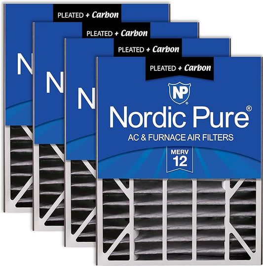 Nordic Pure 20x25x5 (19_3/4 x 24_1/4 x 4_7/8) Air Bear Air Filter Replacement MERV 12 Pleated +Carbon 4 Pack
