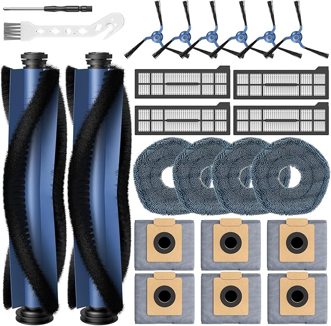 24 Pcs X10 Pro Omni Accessories for eufy X10 Pro Omni Robot Vacuum Accessories Kit, 2 Main Brush+ 4 Hepa Filters+ 4 Mop Pads+ 6 Vacuum Bags+ 6 Side Brushs+ 1 Cleaning Brush+ 1 Screwdriver